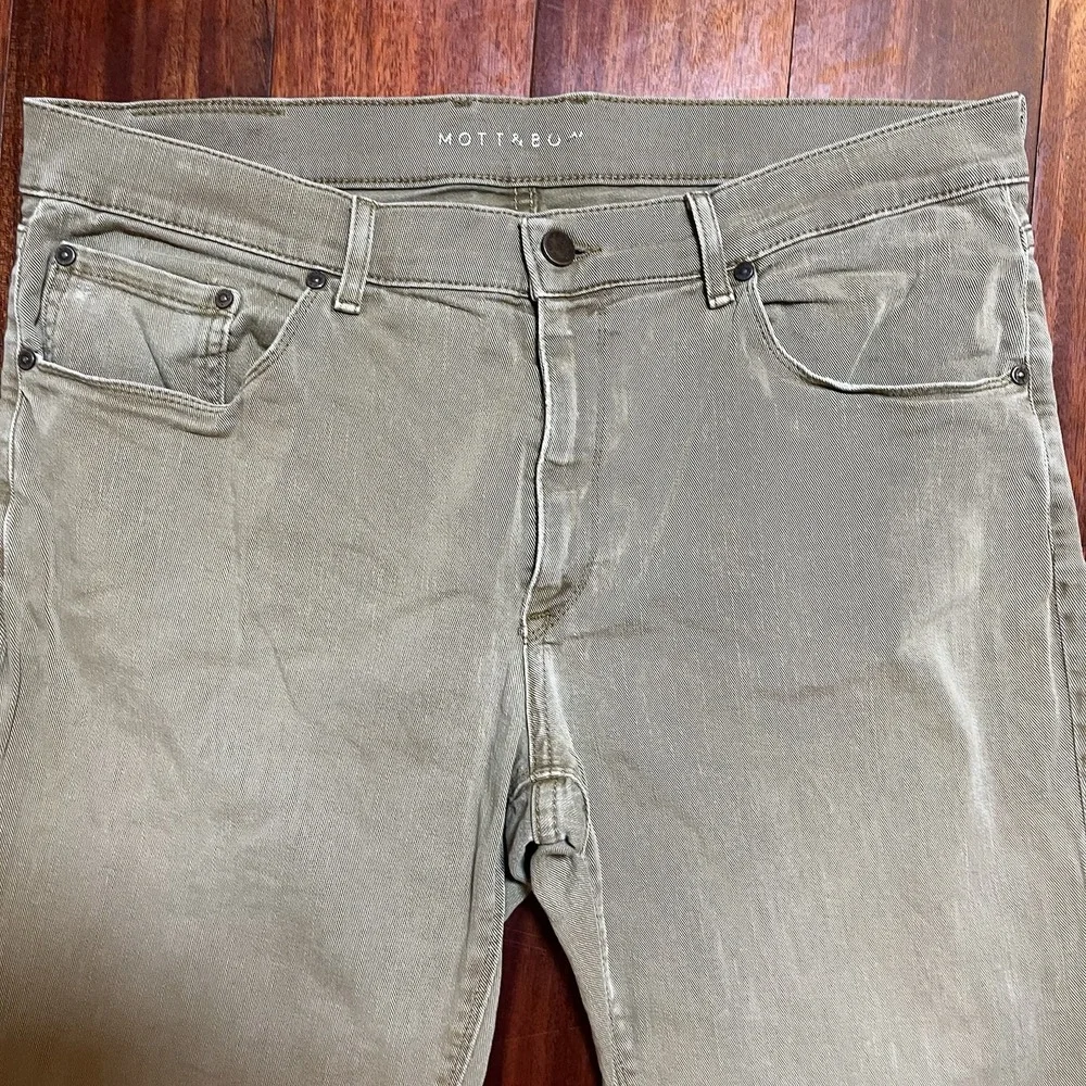 Mott & Bow Jeans Mens 36x30 Fits 36x28 Tan Beige Stretch Straight Leg Casual